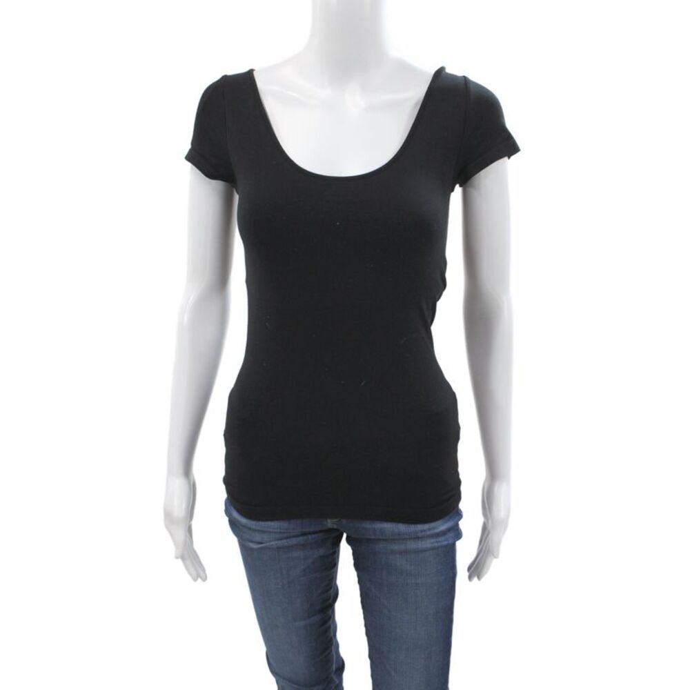 BCBG Max Azria Womens Basic Black Scoop Neck Short Sleeve T-Shirt Size XS